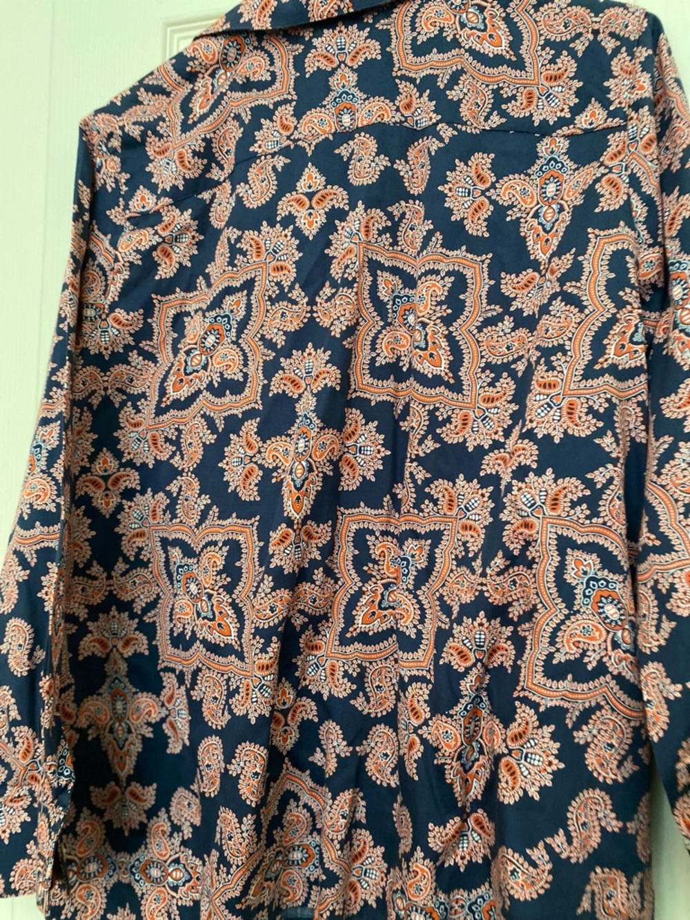 Foxcroft Navy and Coral Paisley Button-Down Shirt - Picture 4 of 4